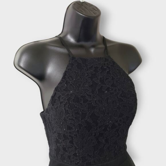 Y2K City Triangles Black Asymmetric Flare Tiered Mesh Halter Dress Sz 1 Goth - Picture 4 of 13